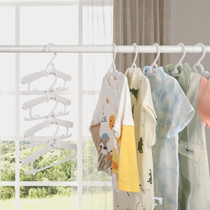 20 Pack Baby Clothes Hangers, 11-15" Adjustable Non-Slip Thickened Kid Hangers for Nursery Closet Toddlers Infant Children to Teenager (White)