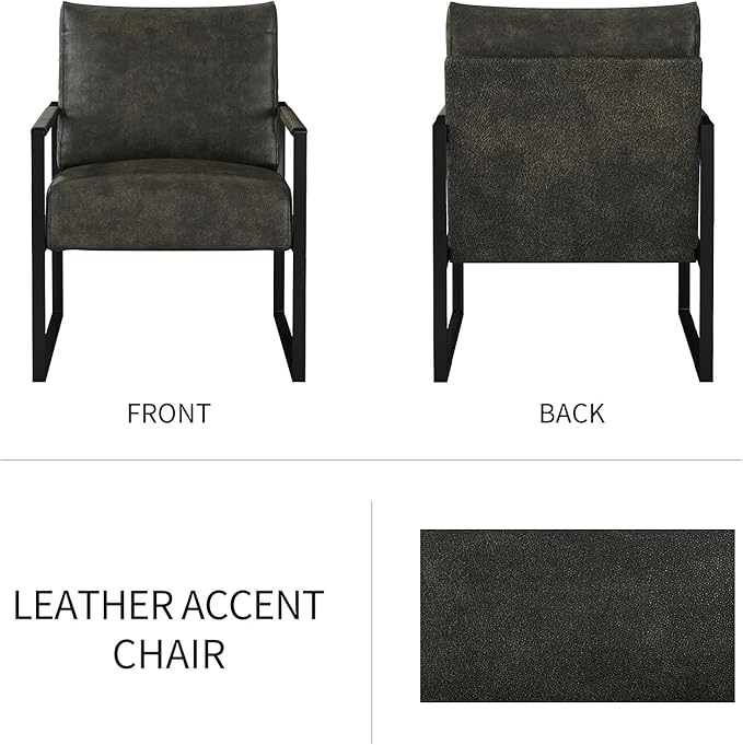 CANMOV Modern Accent Chair Set of 4, PU Leather Armchair with Metal Frame,Comfy Single Reading Chair with Soft Padded Backrest and Cushion for Living Room, Bedroom,Reading Room,Office,Dark Grey