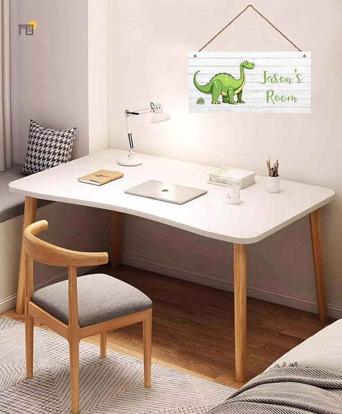 Personalized Dinosaur Sign, Cute Cartoon Art For Kids Room Custom Name Door Wall Decor, Floral Nursery Art Plate For Boys Room Girls Bedroom Little Man Cave