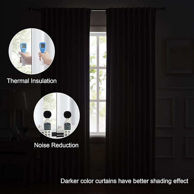 DUALIFE 70 Inch Wide White Window Curtains - 70 W x 84 L, Solid Room Darkening Privacy Assured Drapes for Sliding Door Rod Pocket and Back Tab Curtains, 2 Panels