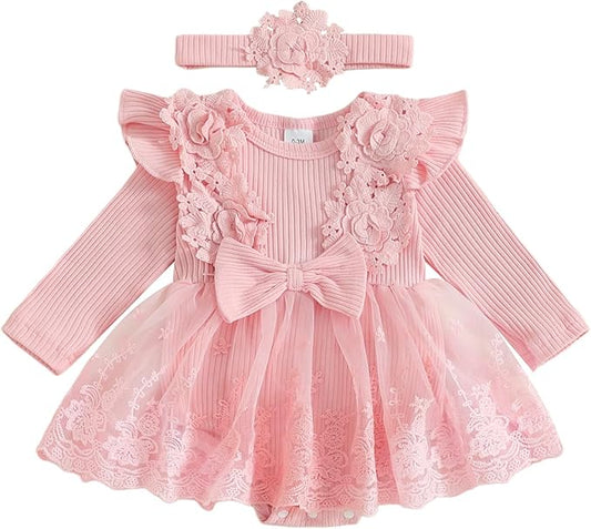 Giraropa Baby Girl Fall Winter Clothes Long Sleeve Romper Dress + Socks + Headband Newborn Infant Cute Casual Outfits