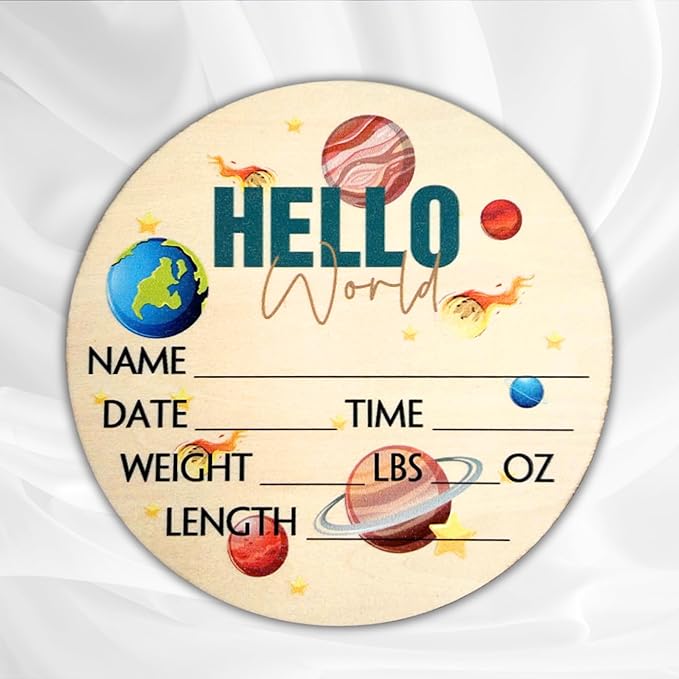 Hello World Newborn Sign 6" - Baby Announcement Sign for Hospital - Welcome Baby Sign - Announcement Board for New Baby - Birth Announcement Sign - Newborn Name Sign - Perfect for Baby Arrival (space 4)