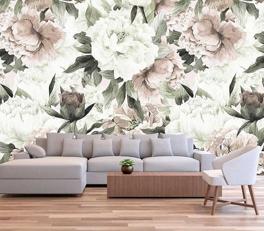 Roses and Banana Leaves Wall Mural Wallpaper for Bedroom and Living Room(Not Self-Adhesive)