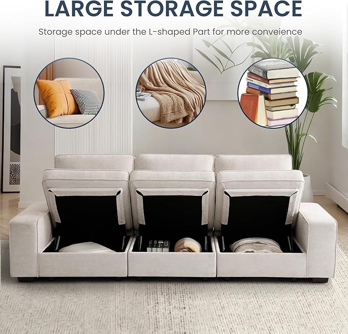 TEKAMON 73" Modular Sofa Couch with Seat Storage, Modern 2-Seater Chenille Fabric Loveseat Sofa for Living Room, Office, Apartment with Deep Seat, Wide Armrest, USB Port, Side Pockets, RemovableCover