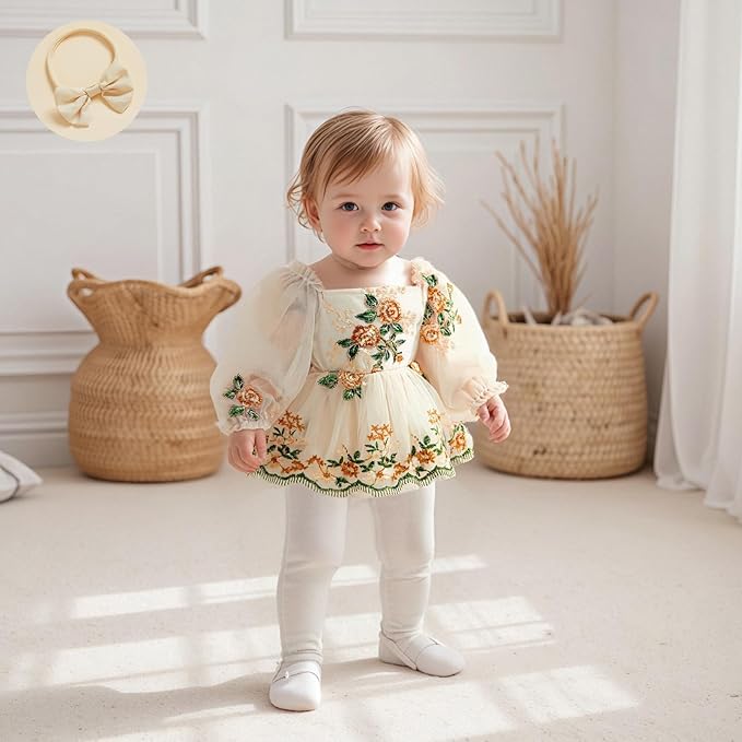 Giraropa Baby Girl Fall Winter Clothes Long Sleeve Romper Dress + Socks + Headband Newborn Infant Cute Casual Outfits