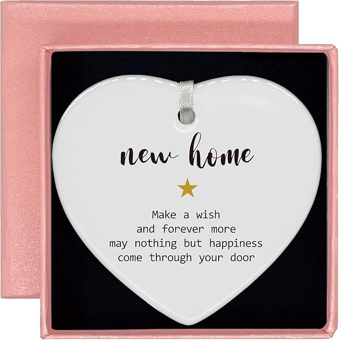 Make a Wish-Heart Shaped Christmas Ornament-New Homeowners Gift-Realtor Housewarming Present-Congrats New Home Ceramic Keepsake Decor with Gift Box