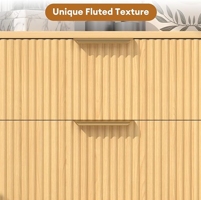 6 Drawer Dresser for Bedroom, 47" Wide Modern Chest of Drawers with Fluted Design, Dresser TV Stand, Boho Storage Wood Dresser Organizer for Living Room, Hallway, Closet, Entryway Natural