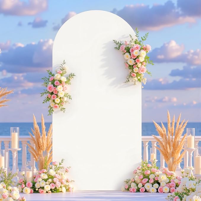Ivory Arch Backdrop Cover 6FT Spandex Fitted Wedding Arch Stand Covers Round Top Chiara Arch Covers Stretchy Backdrop Cover for Birthday Party Ceremony Banquet Decoration