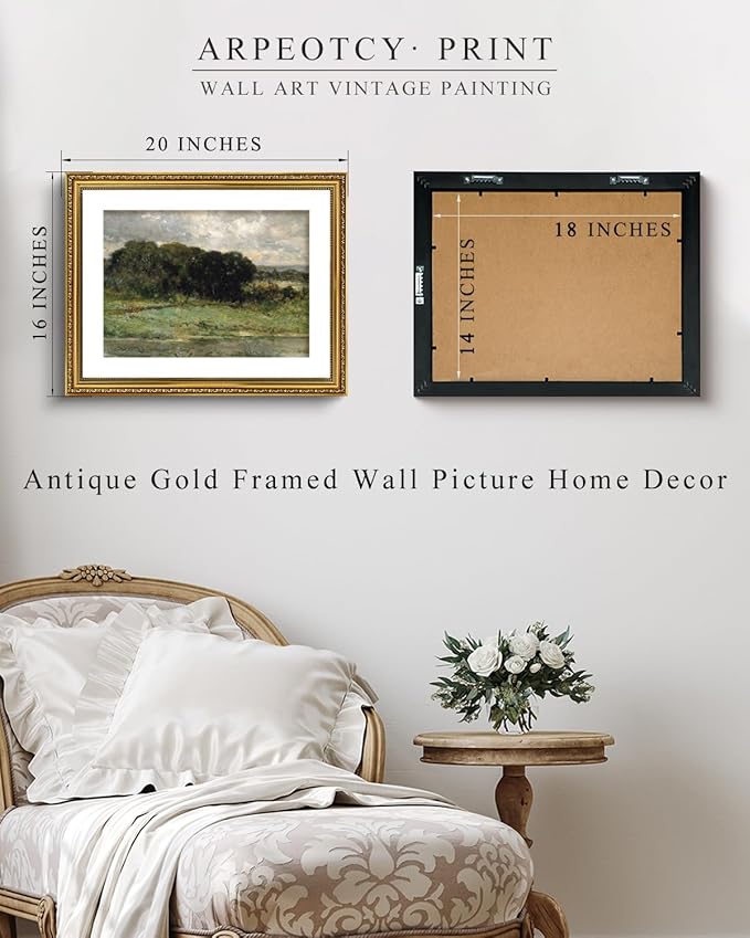 ARPEOTCY Vintage Gold Framed Large Wall Art, Swale Land Scenery Retro Paintings, Canvas Prints Artwork with Antique Frame, Victorian Wall Picture Decor for Room Gallery Living Room 16x20 inch