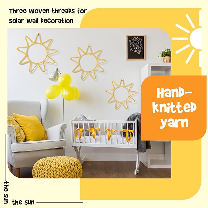 Wesiti 3 Pcs You Are My Sunshine Wall Decor Knitted Wire Sunshine Nursery Decor 7.87-9.84 Inch Wall Hanging Boho Sun Nursery Decorations for Bedroom Girl Home