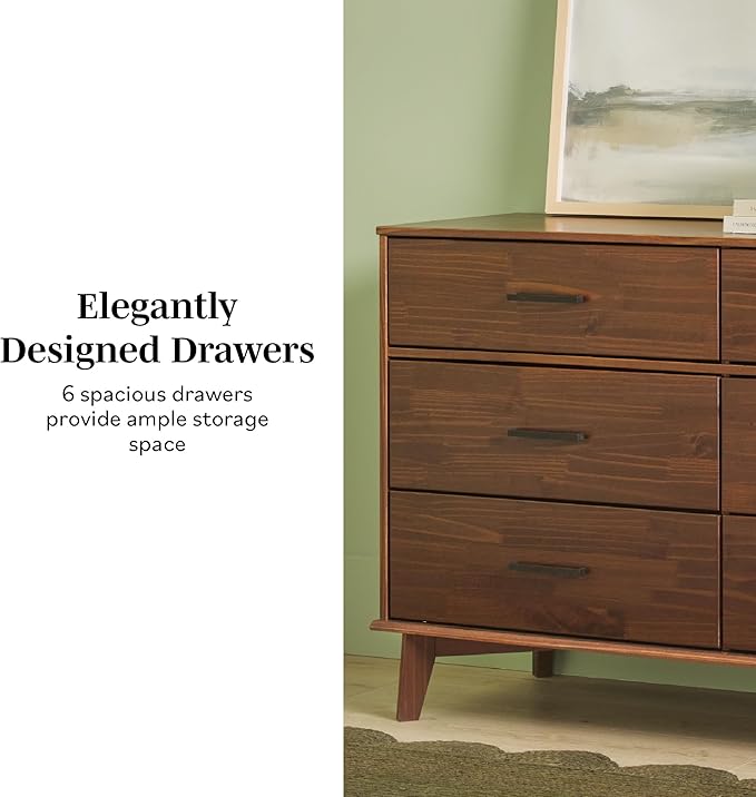Walker Edison Sloane 6-Drawer Solid Wood Dresser with Metal Handles, 52 Inch, Walnut