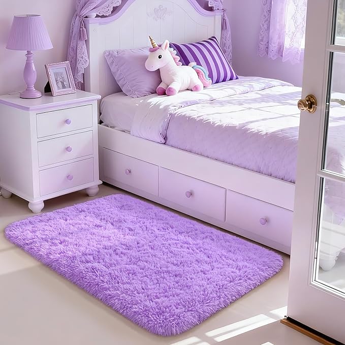 Merelax Fluffy Rug Shaggy Area Rug, Purple 2x3 Small Rugs for Bedroom, Mini Fuzzy Plush Kids Bedside Rug, Soft Non-Slip Entryway Throw Rugs Shag Catpet for Living Room Nursery Room Home Decor