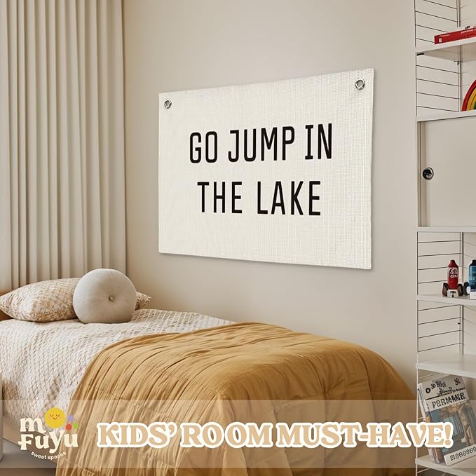 Lake House Decor Canvas Banner,Lake House Gifts,Go Jump in The Lake Banner - Surf Decor Wall Hanging Banner Flag for Cabin Bedroom Porch Home 30x20 Inch