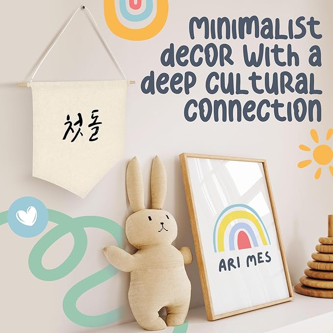 ARI MES - Wall Hanging Canvas Flag Banner for 100 Days Celebration, Korean Dohl Decor, Baby Room Banner, 100th Day Decorations, Cute