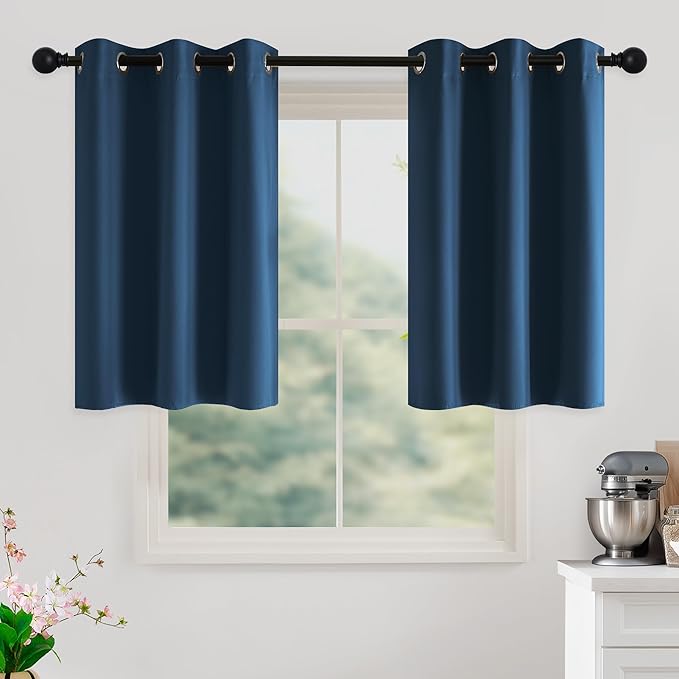 NICETOWN Morrocan Blue Room Darkening Curtains 36 Inches Long 2 Panels for Living Room, Bedroom, Nursery Summer Thermal Insulated Blackout Drapes Grommet Noise Reducing Window Curtains, W40