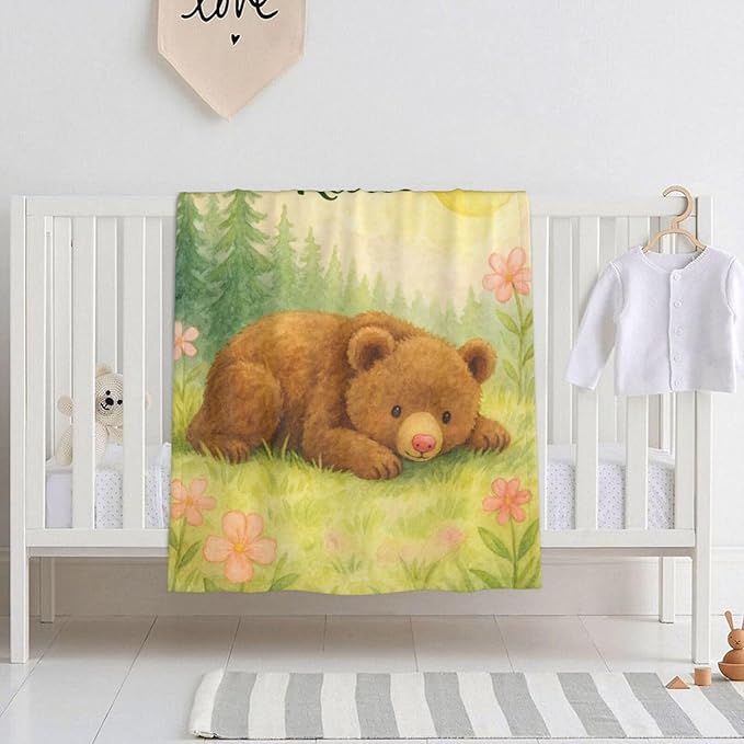 Ship Next Day Personalized Baby Blanket for Kids, Custom Baby Blanket with Name, Super Soft Flannel Blankets, Custom Bear Animal Blankets Baby Gifts for Christmas.