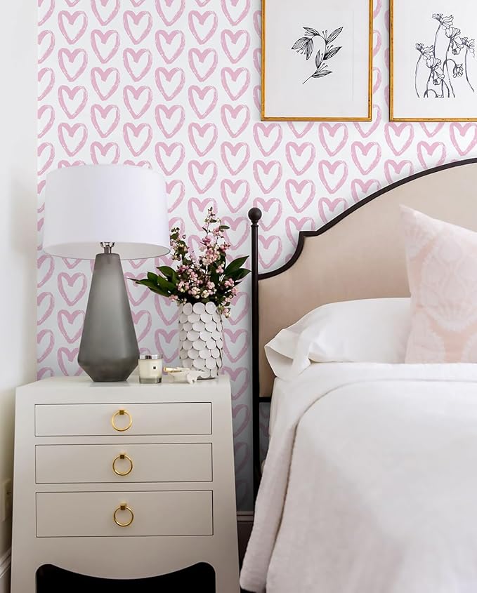 Timeet Pink Peel and Stick Wallpaper - Modern Heart Wall Decor, 17.7"x78.7", Self-Adhesive, Removable