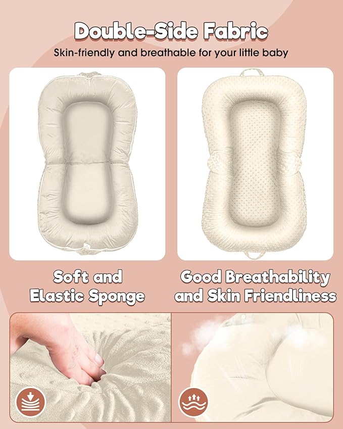 Baby Lounger Pillow : 2-in-1 Infant Lounger for Newborn 0-48 Months, Portable Tummy Time Mat for Home and Travel, Breathable & Soft Baby Seat for Baby, Babies Essentials Gifts