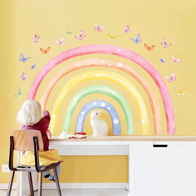 H34.6 Large Rainbow Wall Decals, Watercolor Wall Stickers Peel and Stick Mural for Girls Boys Nursery Kids Room Home Decor