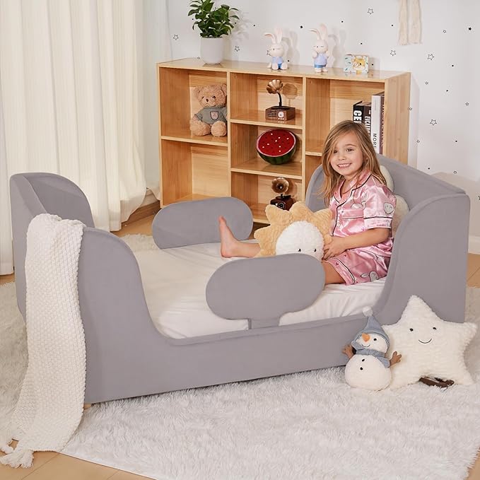 Toddler Bed, Whole Soft Padded Toddlers Floor Bed Frame, Kids Beds with Extra Safety Broad, Toddler Beds for Girls Boys Children - Standard Crib Size (Mattress NOT Included)