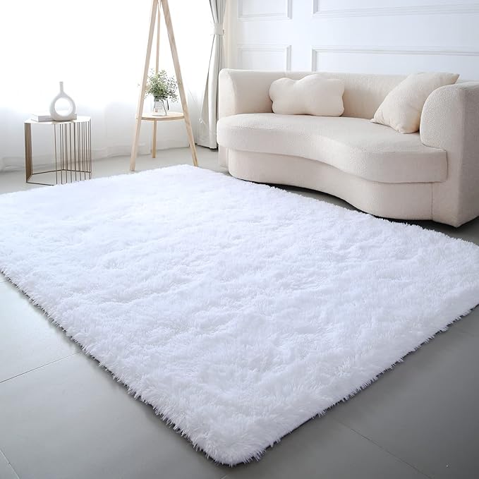 White Rug 5x8 for Living Room: White Fluffy Area Rugs for Bedroom-White Shag Area Rug,Indoor Ultra Soft Fluffy Plush Carpet for Living Room,Bedroom (5x8 Feet, White)