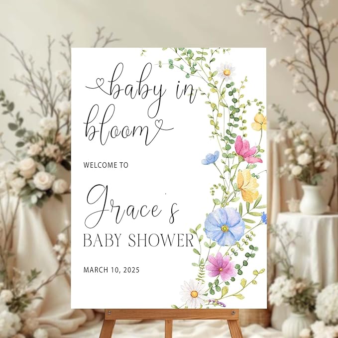 Personalized Floral Baby in Bloom Welcome Sign - Wildflower Announcement Yard Sign - Girl Baby Shower Entrance Decor