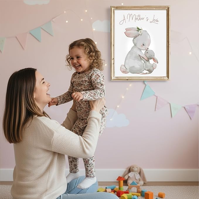 DREAM BIG PRINTABLES Mother and Child Bunny Wall Art Print - Unframed - 8x10 | Nursery Decor | Bedroom Decor | Room Decor Aesthetic | Bedroom Wall decor