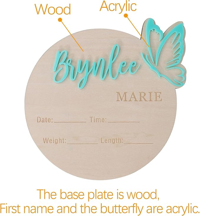 Personalized Butterfly 3D Name Sign for Hospital,Custom Wooden Baby Name Announcement Sign And Footprint Sign for Photo Prop Baby Shower Nursery Gift
