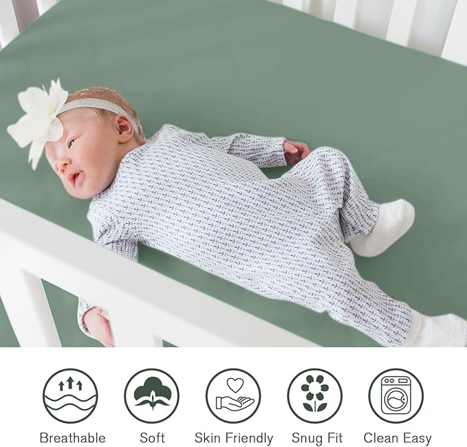 Little Grape Land Crib Sheets 4 Pack, Baby Crib Sheet Set for Standard Crib & Toddler Mattress, Super Soft Breathable Crib Mattress Sheets Fitted Girl & Boy, Leaves/Cactus/Green/Grey Set