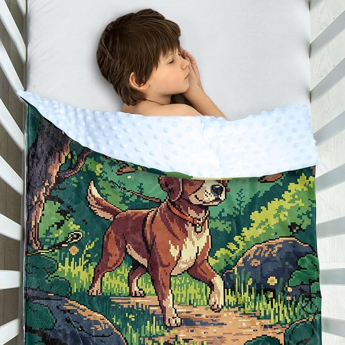 Personalized Baby Blanket with Name – Woodland Hound Theme Soft Receiving Blanket for Newborn Boys, Custom, Cozy Nursery Decor for Toddlers