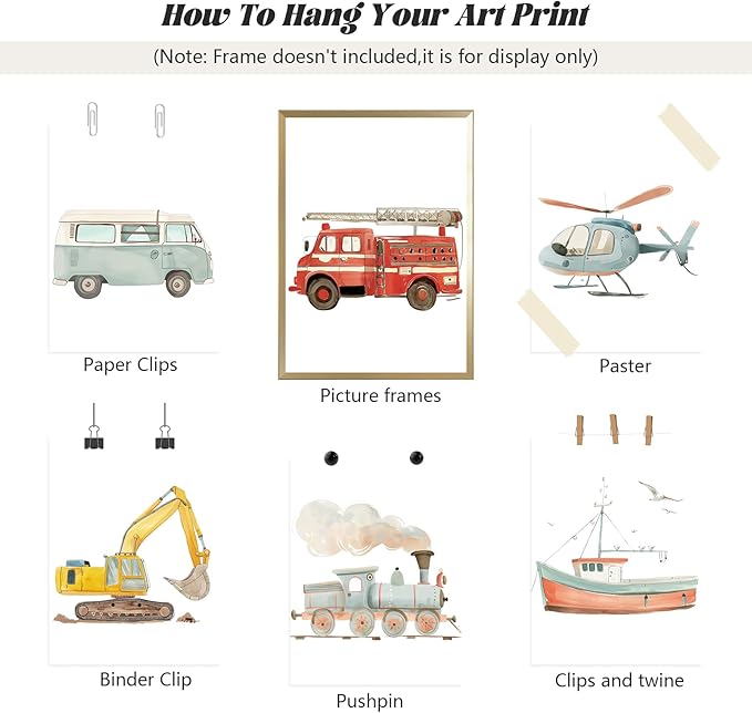 Car Wall Art Boys Room Canvas Wall Decor Nursery Prints Transportation Vehicle Wall Art Kids Toddler Posters Construction Truck Pictures Boy Nursery Artwork for Bedroom Playroom 12x16x6 Inch Unframed