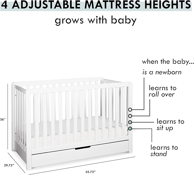 Carter's by DaVinci Colby 4-in-1 Convertible Crib with Trundle Drawer in White, Greenguard Gold Certified, Undercrib Storage