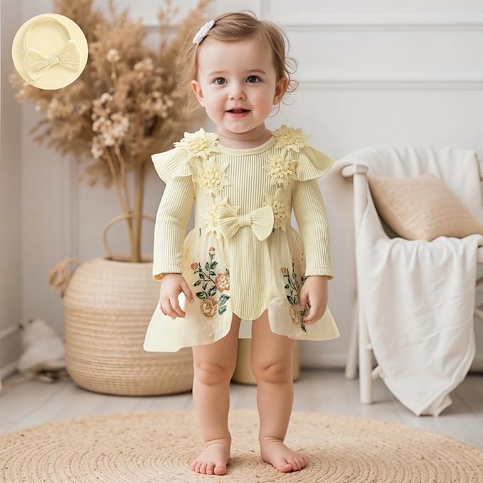 Giraropa Baby Girl Fall Winter Clothes Long Sleeve Romper Dress + Socks + Headband Newborn Infant Cute Casual Outfits