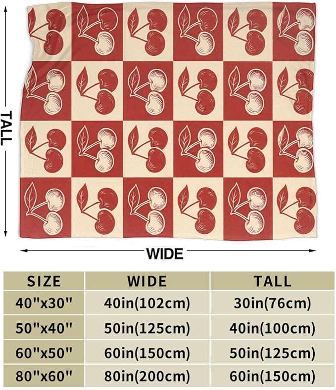 Cherry Fleece Blanket Cherry Throw Blanket Soft Cozy Fuzzy Plush Warm Stuff Bedding Blankets Gifts for Boys Girls Kids Adult Men Women 50"X60"