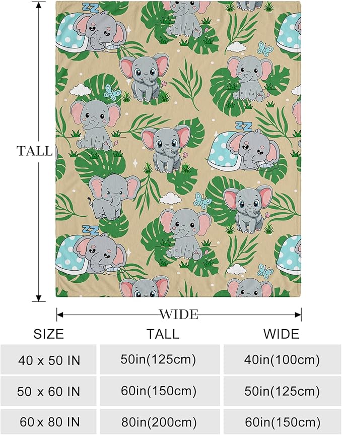 Ultra Soft Fleece Blanket- Lightweight & Warm Throw Blanket for Couch, Cozy Plush Sherpa Blanket for Adults Kids, Durable & Easy Care (Elephant, 60x80 in)