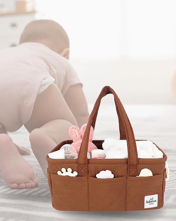 Adonia & Co Diaper Caddy Organizer – Large Baby Nursery Organizer for Newborn Essentials – Portable, Stylish & Machine Washable (Brown) – Storage Basket