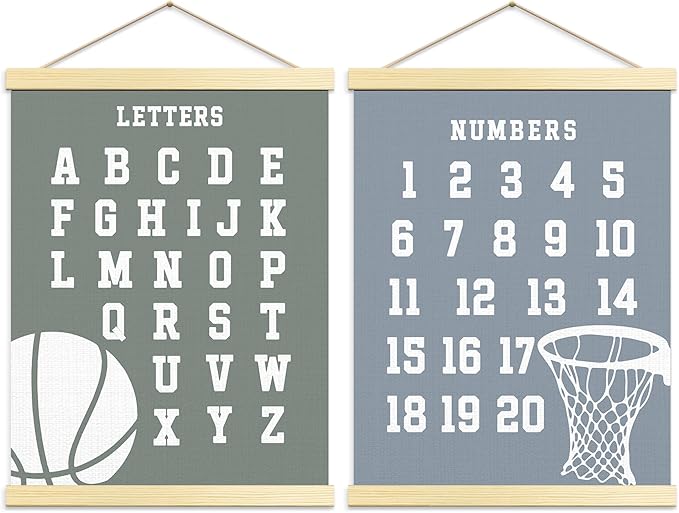 Buildinest Numbers Abc Wall Chart for Toddler Learning Posters, Nursery Wall Decor Playroom Wall Decor and Alphabet Banner,Preschool &Homeschool Wooden Alphabet Poster For Toddlers-B04