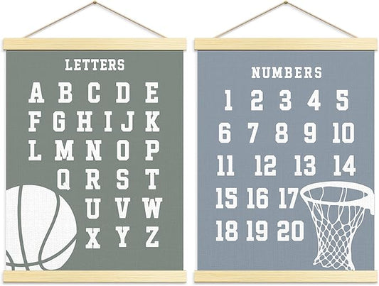Buildinest Numbers Abc Wall Chart for Toddler Learning Posters, Nursery Wall Decor Playroom Wall Decor and Alphabet Banner,Preschool &Homeschool Wooden Alphabet Poster For Toddlers-B04