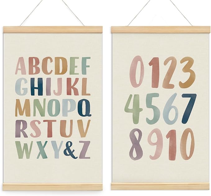 foedor Alphabet Poster Framed for Kids toddlers,Nursery Playroom Wall Decor Poster Hanger Frame,Hanging Banner Decor for Nursery Toddler Girls Room Play Room, 14x24 Inch, Set of 2
