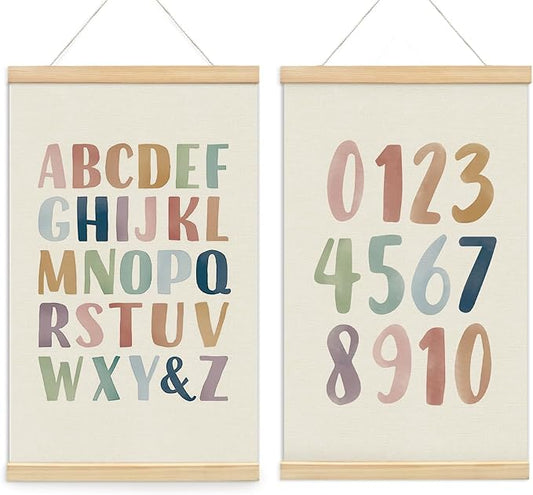 foedor Alphabet Poster Framed for Kids toddlers,Nursery Playroom Wall Decor Poster Hanger Frame,Hanging Banner Decor for Nursery Toddler Girls Room Play Room, 14x24 Inch, Set of 2