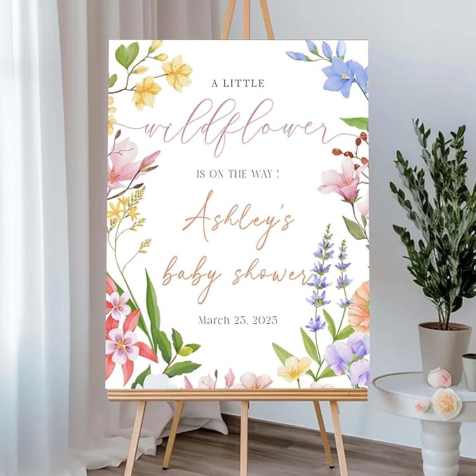 Personalized Wildflower Baby Shower Welcome Sign - Floral Announcement Yard Sign Decor - Rustic Little Wildflower Girl Baby Shower Entrance