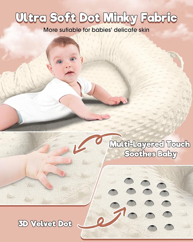 Baby Lounger Pillow : 2-in-1 Infant Lounger for Newborn 0-48 Months, Portable Tummy Time Mat for Home and Travel, Breathable & Soft Baby Seat for Baby, Babies Essentials Gifts