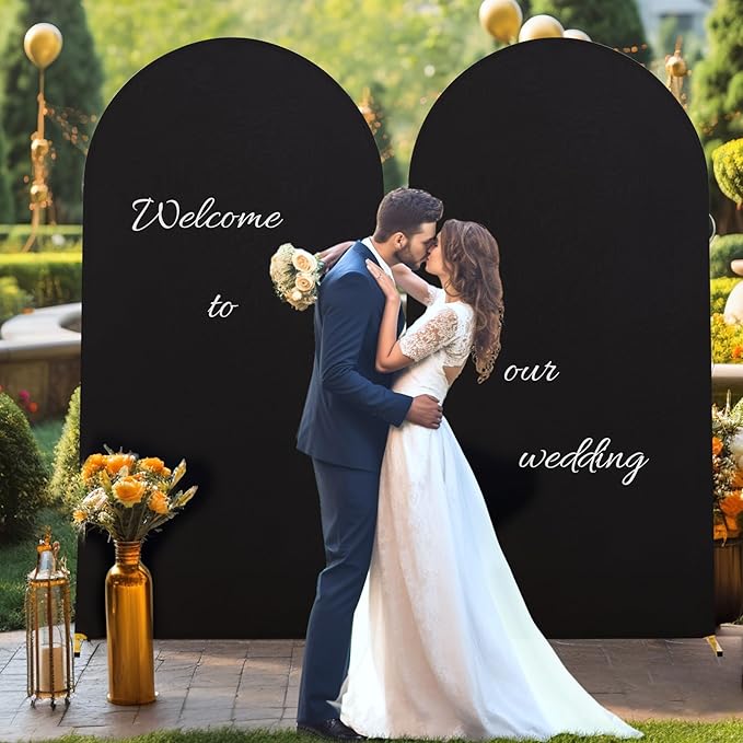 Black Arch Backdrop Cover 7.2FT Spandex Fitted Wedding Arch Stand Covers Round Top Chiara Arch Covers Stretchy Backdrop for Birthday Party Ceremony Banquet Decoration
