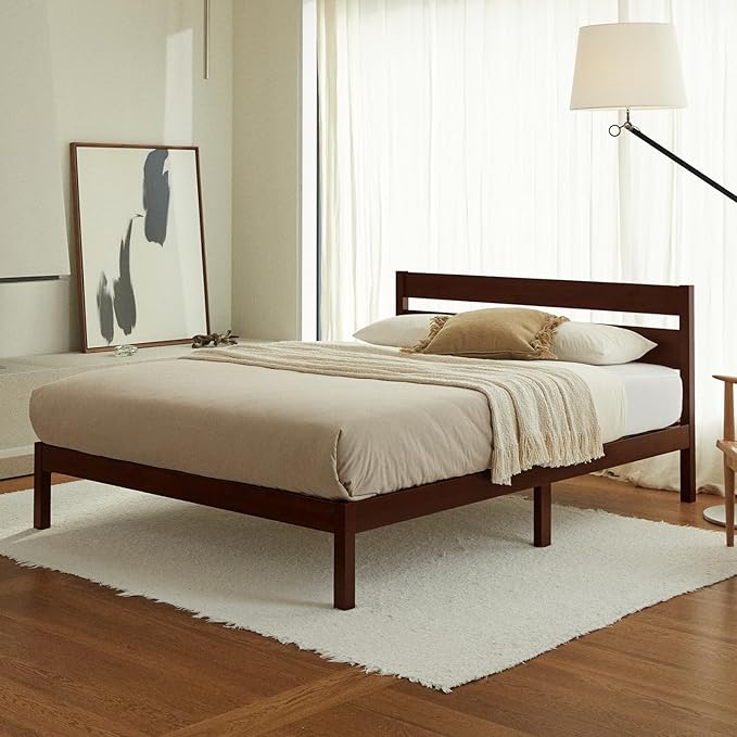 LIFEMENT Classic Wood Platform Bed Frame with Headboard, Essential, Noise Free, Under Bed Storage, No Box Spring Needed, Easy Assembly (Walnut, Twin)