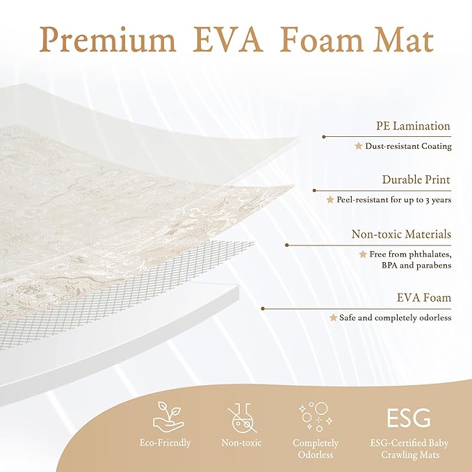 PopsyKosy Premium Baby Floor Play Mat - Thick & Cushioned 0.5 inch Playroom Foam Mat, Non-Toxic Odorless - 6 Tiles - Spacious 6x4 ft. - Stylish & Large, Waterproof for Kids & Toddlers - Pearl Beige