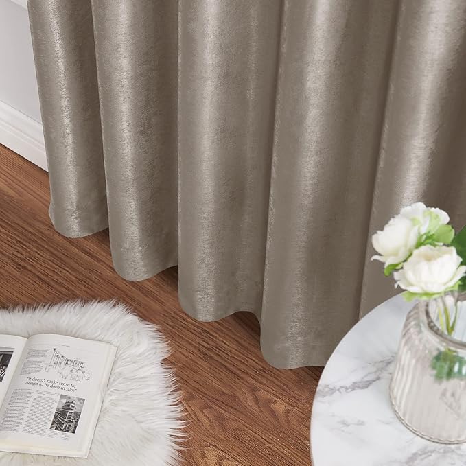 Melodieux Taupe Velvety Semi Sheer Curtains 96 Inch Length for Bedroom, Living Room Natural Cotton Texture Rod Pocket Window Sheer Drapes, 52 by 96 Inch (2 Panels)