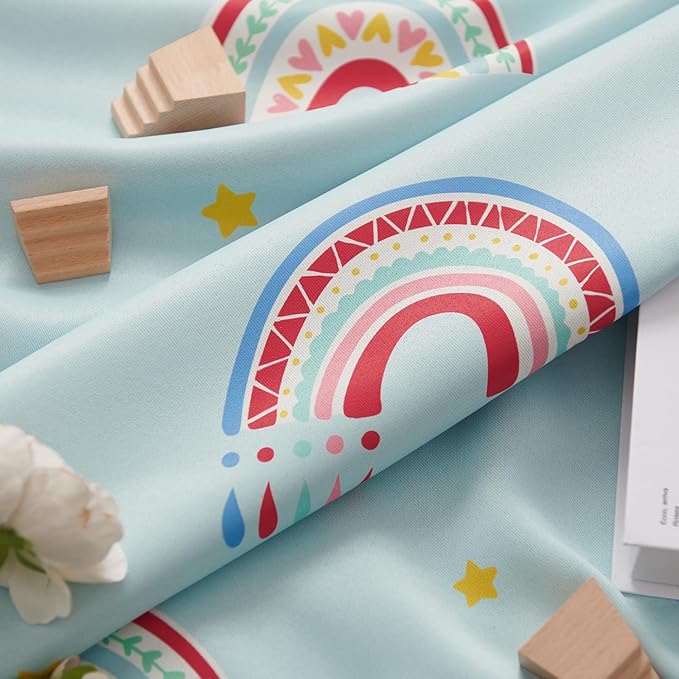 jinchan Nursery Blackout Curtains for Kids Room Rainbow Blue Curtains Cute Girls Bedroom Dorm Playroom Window Treatment Grommet Thermal Insulated Room Darkening 2 Panels 84 Inch Length