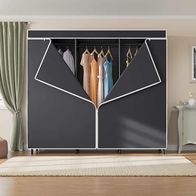 VIPEK V5C SE Garment Rack Wardrobe Closet, Heavy Duty Clothes Rack with Adjustable Shelves and Black Cover, Black Metal Closet Racks Clothing Storage Organizer for Bedroom, 70.1" Lx17.3 Wx76.4 H