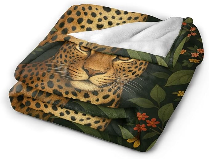 Cheetah Tropical Leaves Blanket Leopard Throw Blanket Soft Cozy Fleece Fuzzy Plush Warm Stuff Bedding Blankets Gifts for Kids Girls Boys Adults Women Men 60"x80"