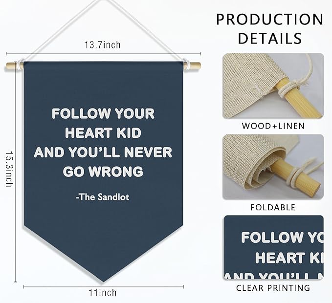 Vinatge Sports Baseball Nursery Classroom Kids Boys Playroom Decor, Inspirational Motivational Baseball Wall Decor Pennant for Baby Boy Girl Toddler Room Bedroom, Navy Blue Wall Decor, 15x11in